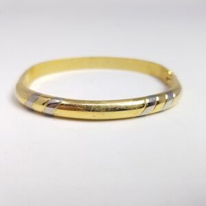 Vintage Gold Tone Hinged Bangle Bracelet, Rectangular Shape, Smaller Size